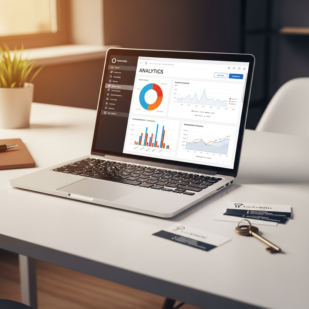 Analytics dashboard showing SEO and AI visibility metrics on a laptop screen